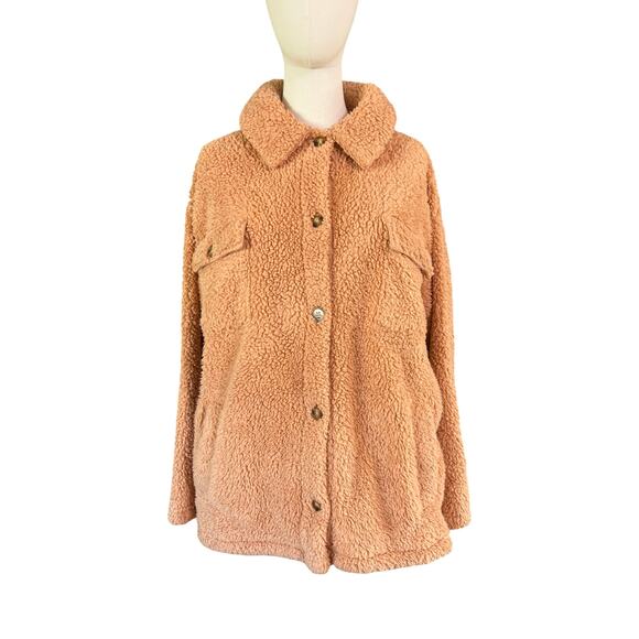 Billabong Teddy Fleece Sherpa Shacket Camel Tan Jacket Women’s Large ABJFT00187 - Picture 1 of 10